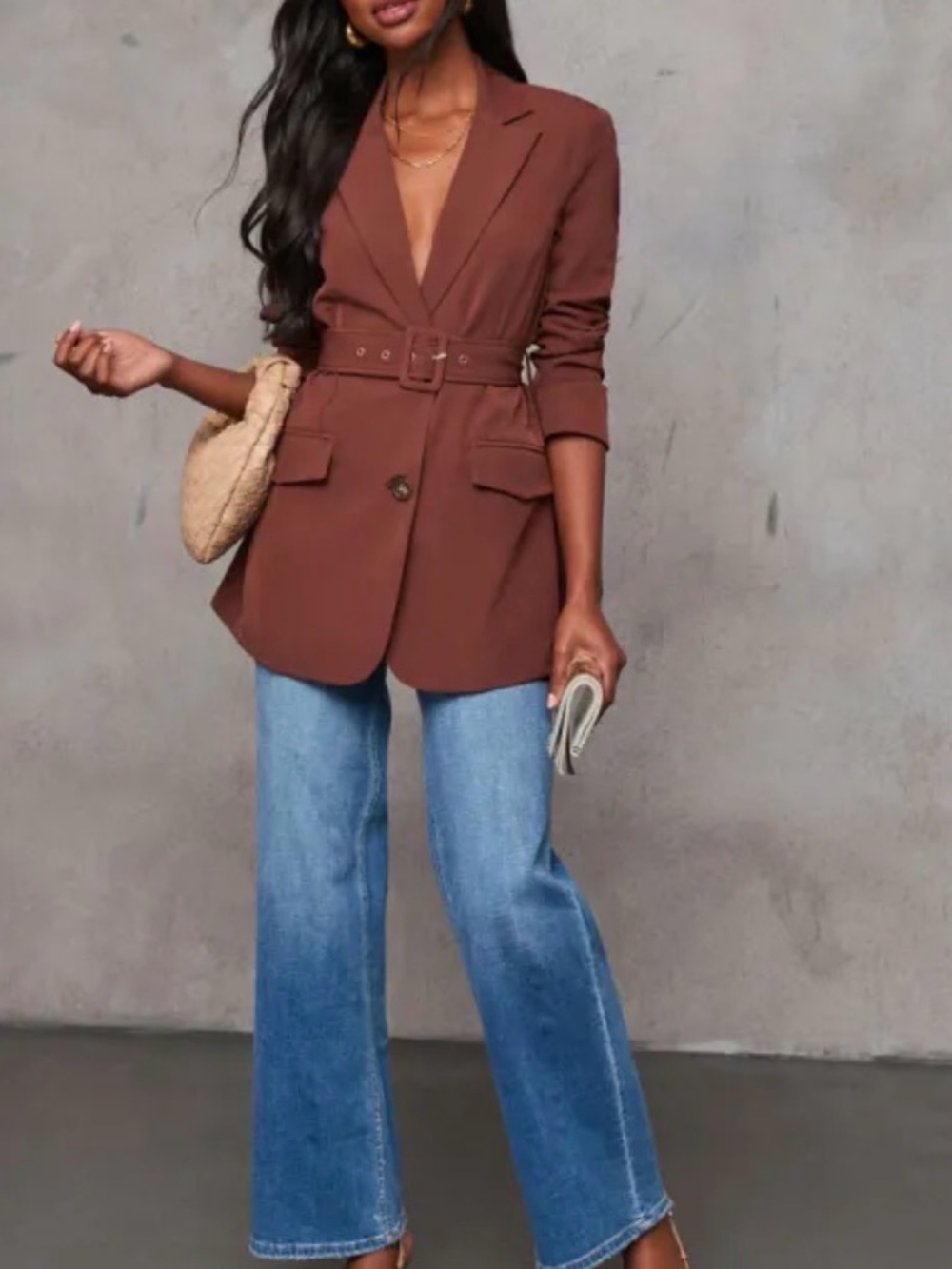 Vici Chocolate Brown Belted Blazer
